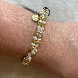 Talbots Stretch Bracelet Faux‎ Pearls and Clear Stones New